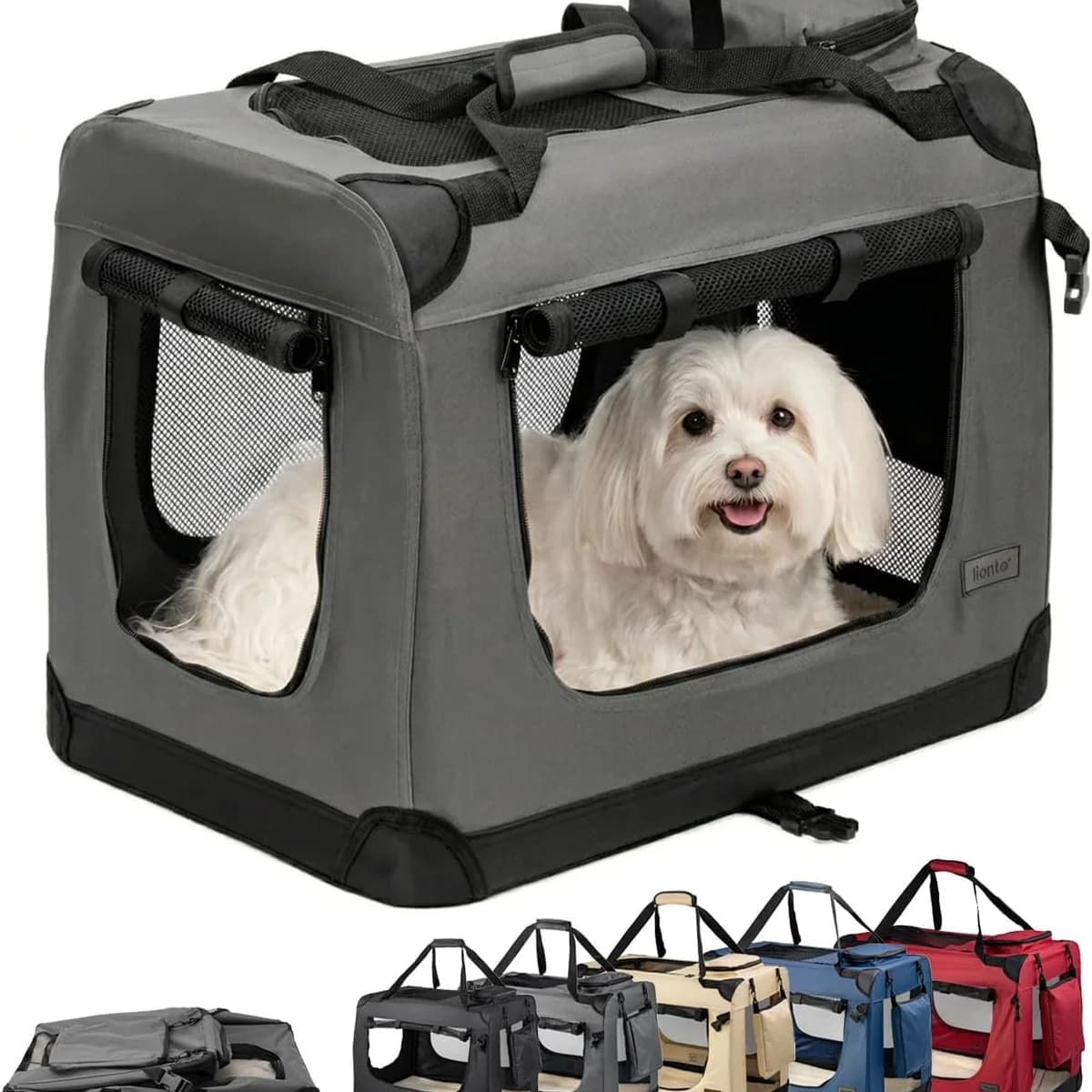 Lionto Foldable Dog Crate for Travel and Car, 60cm, Grey