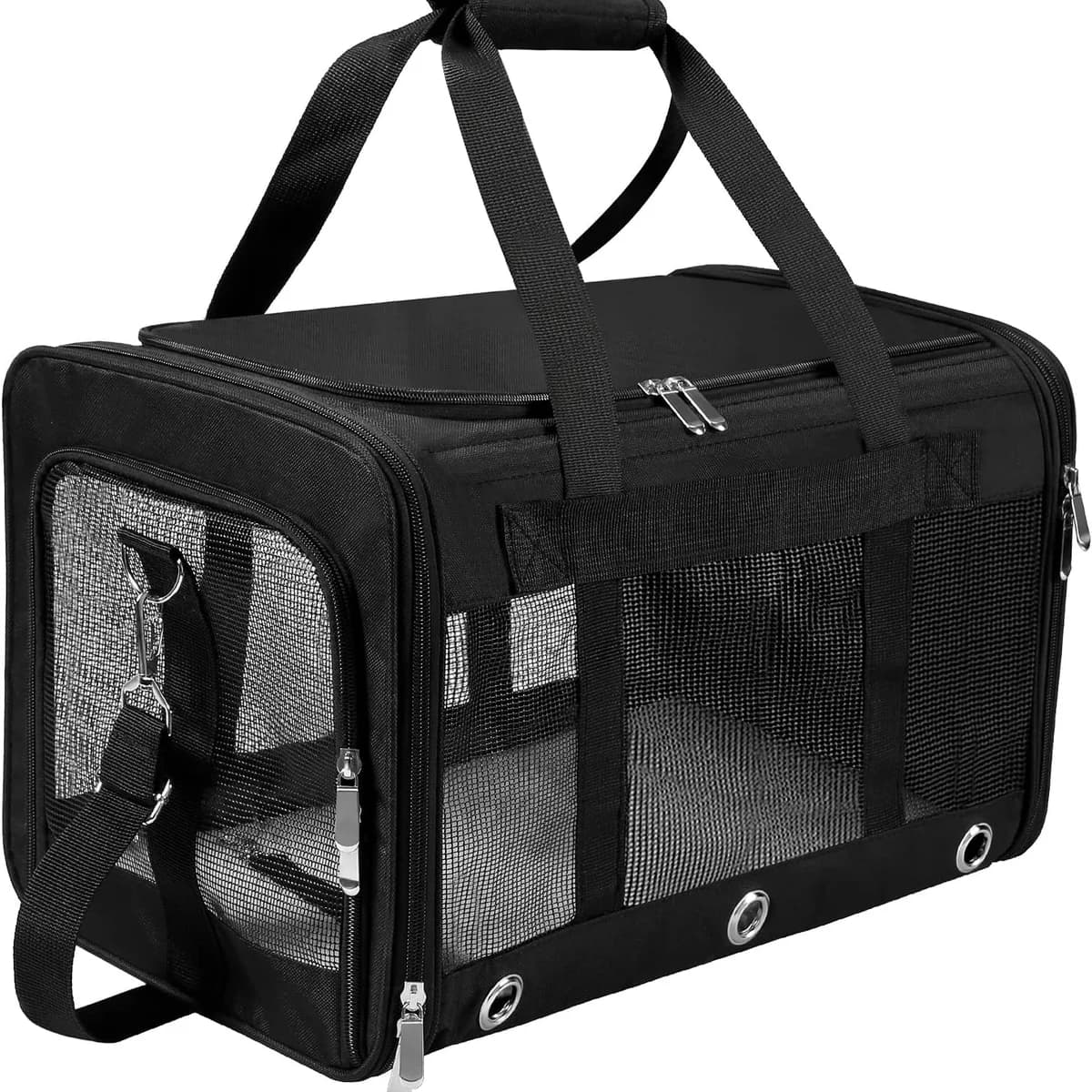 Dycietx Soft Sided Foldable Cat/Dog/Pet/Puppy Carrier Bag, Portable Pets Travel Carriers For Cats/Dogs With Shoulder Strap & Removable Mat, Durable Cat Basket of 17 lbs Airline Approved(Black, M)